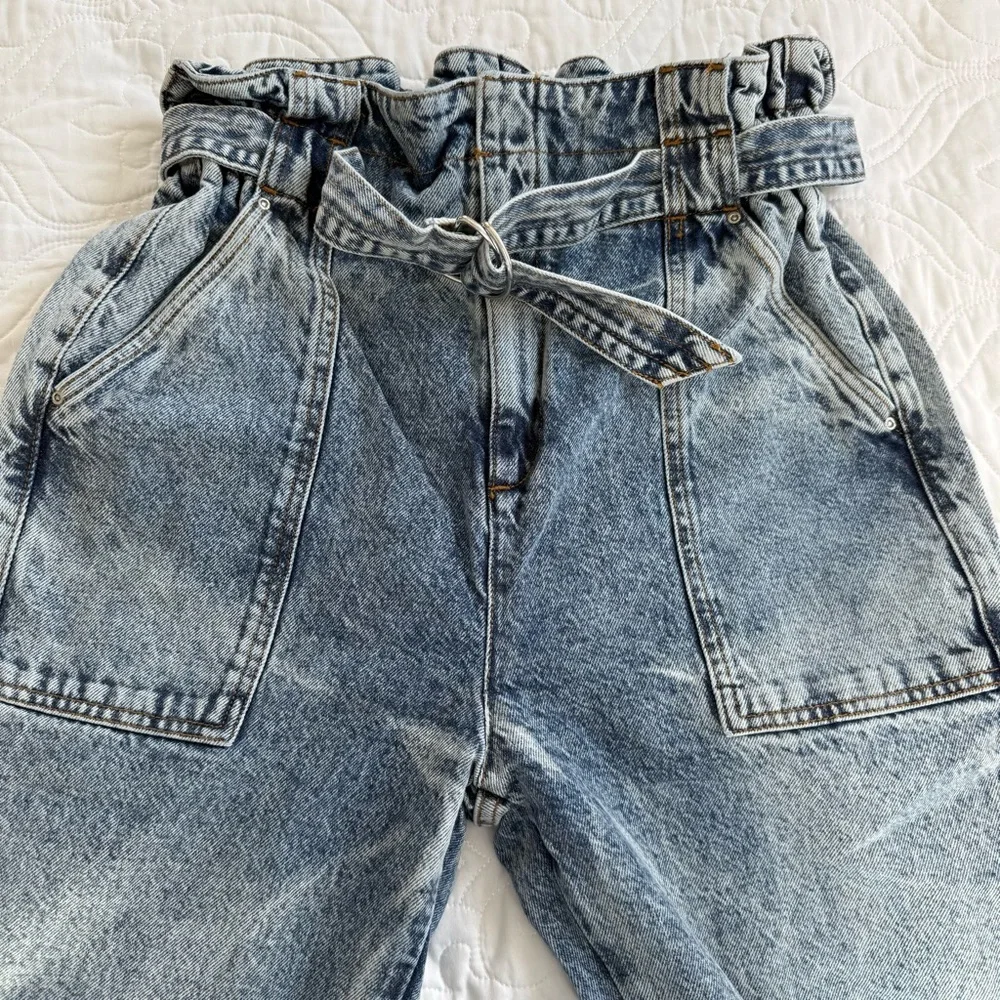 River Island High Rise Balloon Wide-leg Paper-bag Tie Belt Acid Wash WM’s 12 EUC
